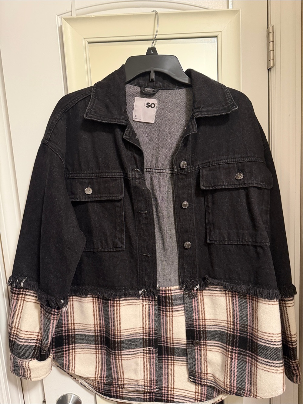SO Black & Cream Plaid Two-Tone Shacket